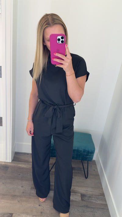 Black Full Length Belted Jumpsuit