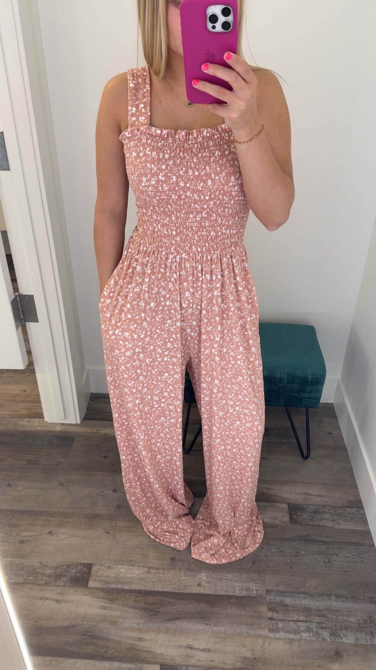 Floral Print Smocked Jumpsuit
