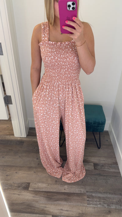 Floral Print Smocked Jumpsuit