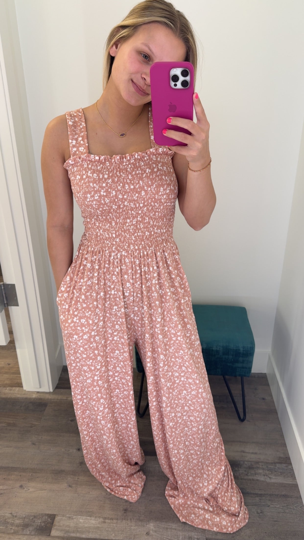 Floral Print Smocked Jumpsuit