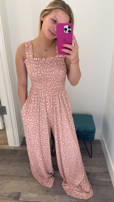 Floral Print Smocked Jumpsuit
