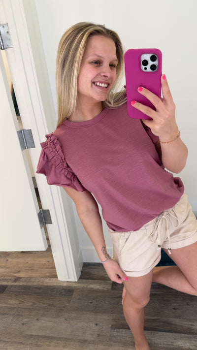 Short Sleeve Top w/ Ruffle Detailed
