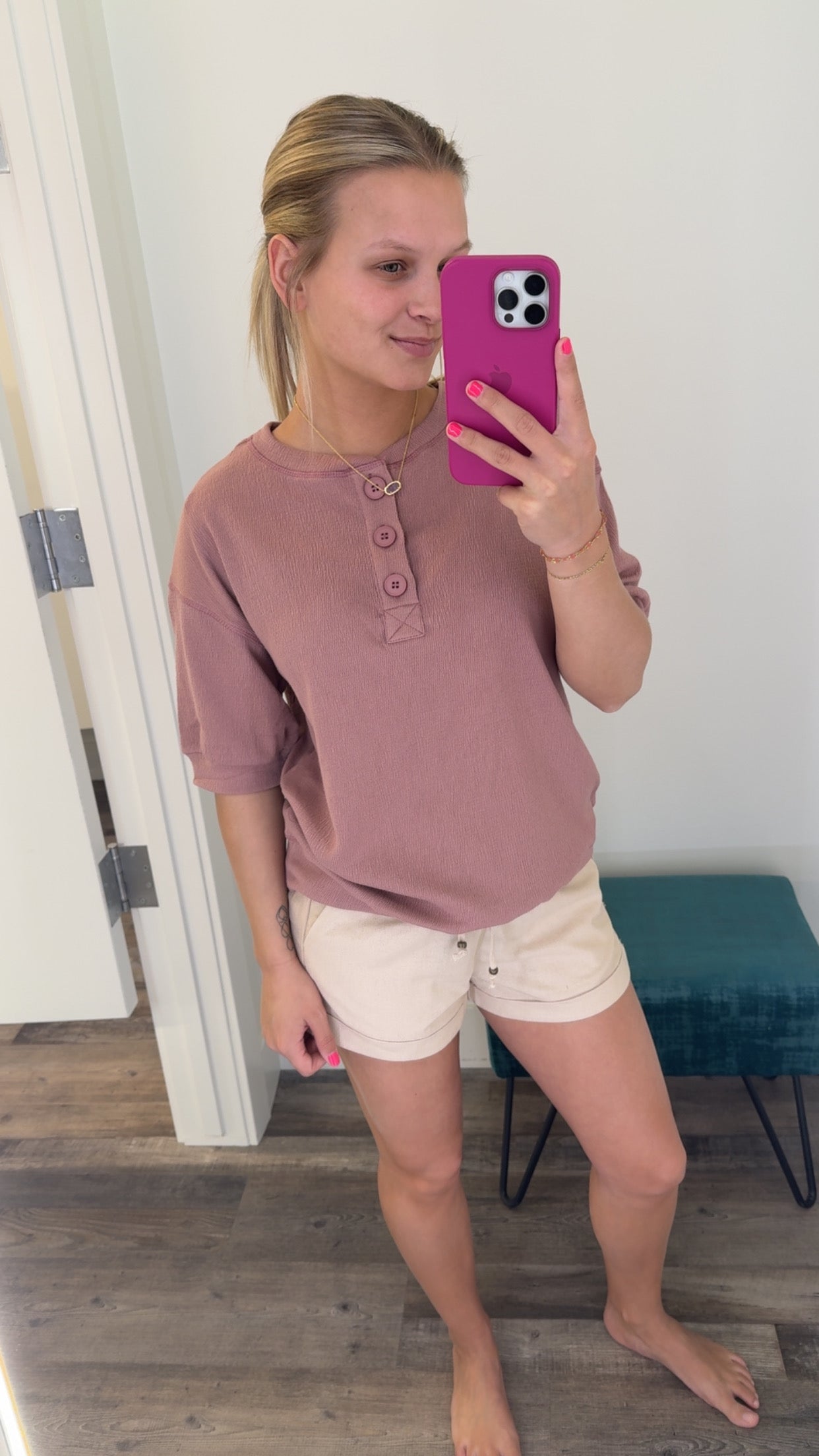 Half Sleeve Button Detail Top
