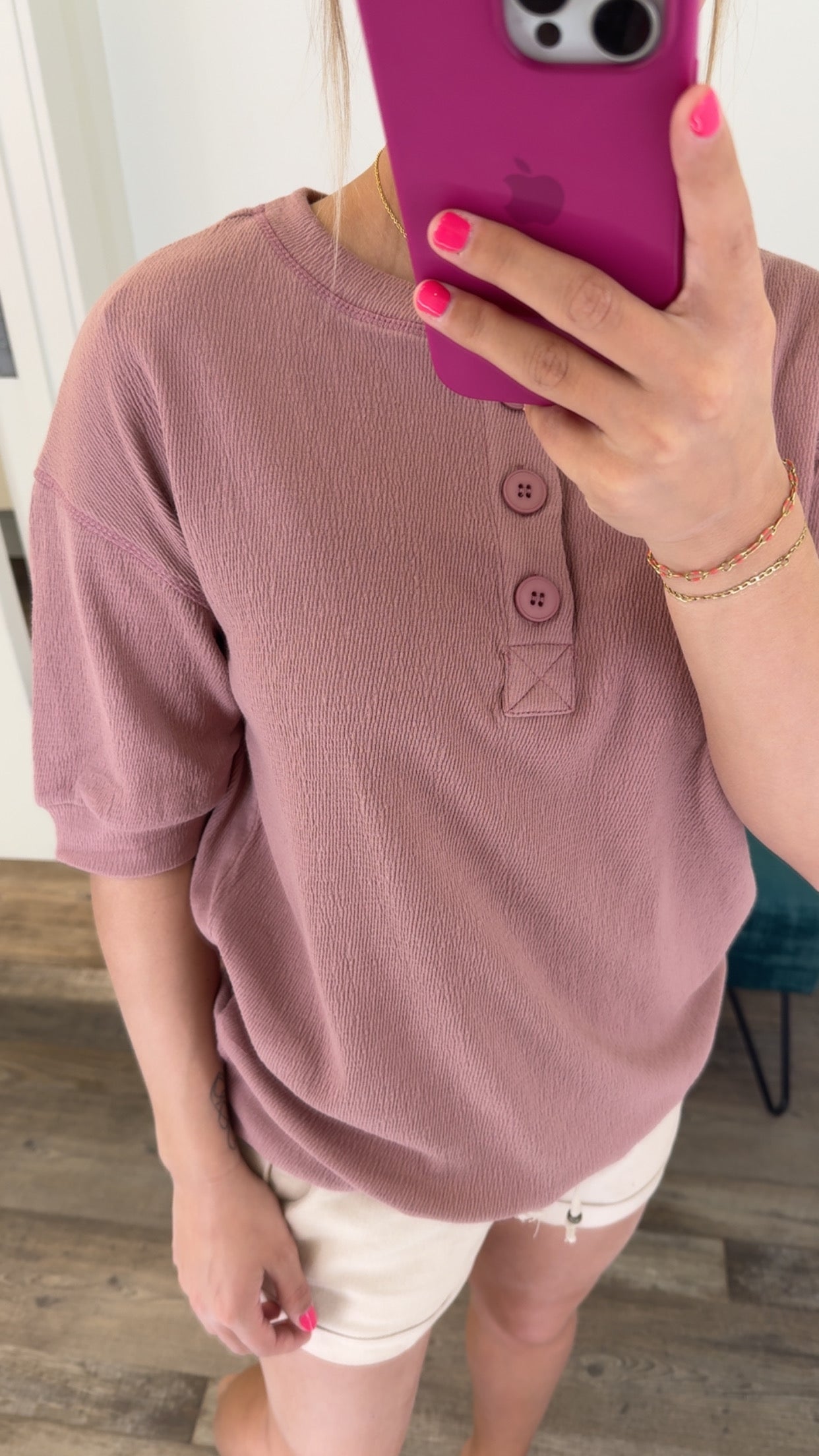 Half Sleeve Button Detail Top