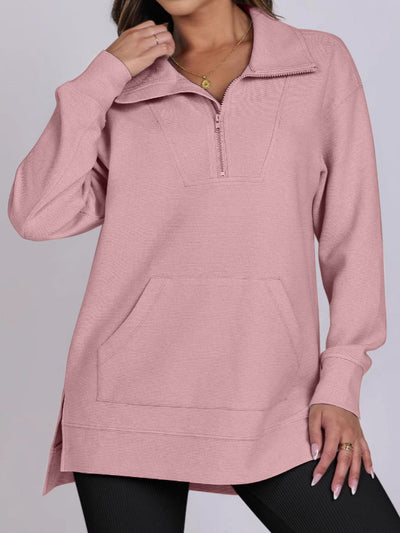 Online Exclusive: High-Low Quarter Zip Long Sleeve Sweatshirt