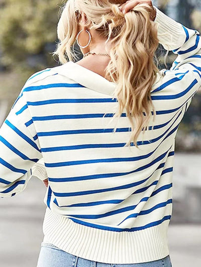 Online Exclusive: Striped Collared Neck Knit Top