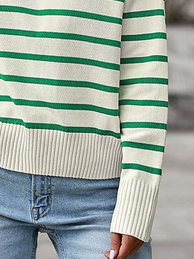 Online Exclusive: Striped Collared Neck Knit Top