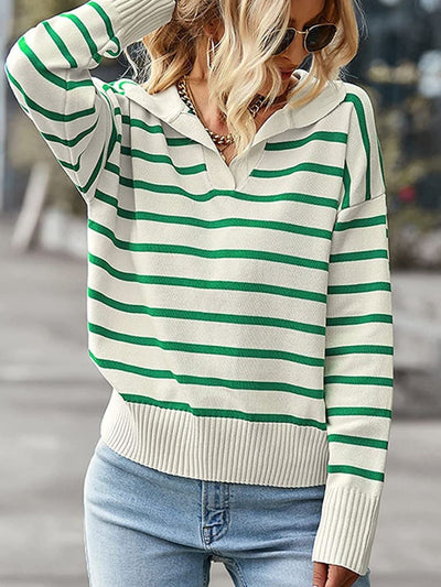 Online Exclusive: Striped Collared Neck Knit Top