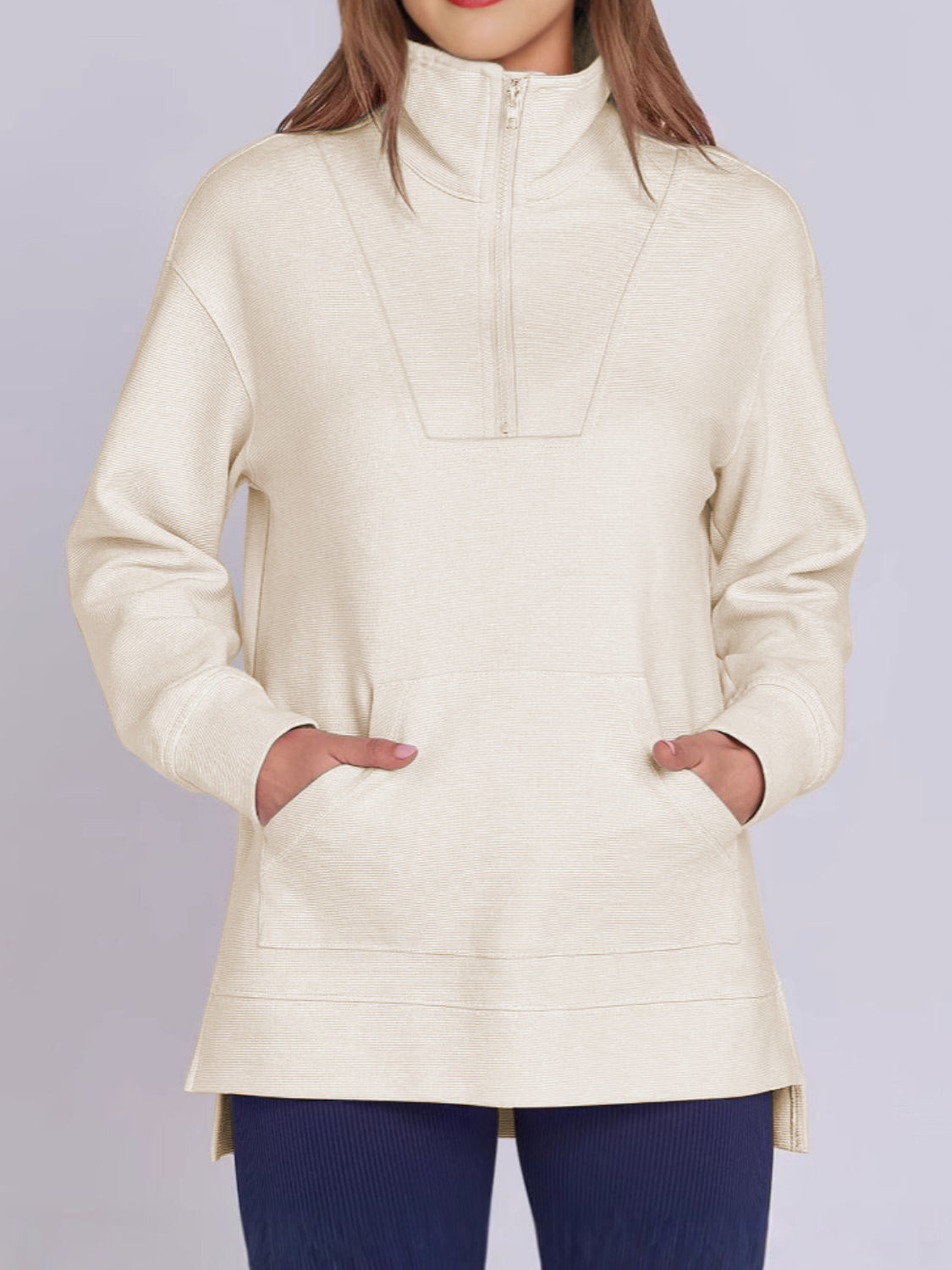 Online Exclusive: High-Low Quarter Zip Long Sleeve Sweatshirt