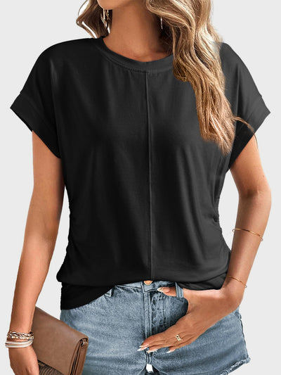 Online Exclusive: Ruched Round Neck Short Sleeve T-Shirt