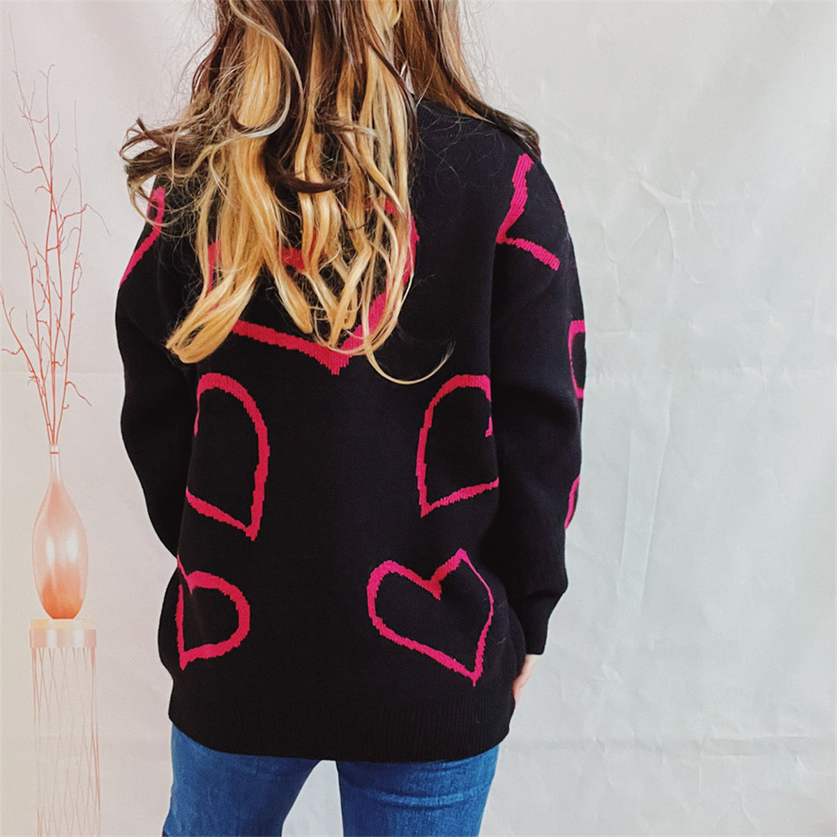 Online Exclusive: Heart Pattern Long Sleeve Sweater