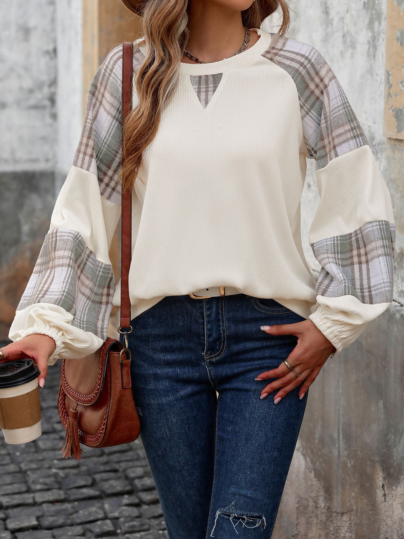 Online Exclusive: Plaid Round Neck Long Sleeve