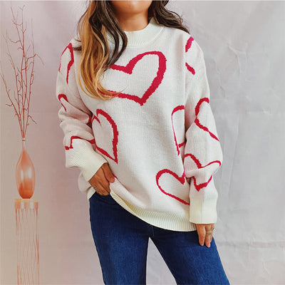 Online Exclusive: Heart Pattern Long Sleeve Sweater