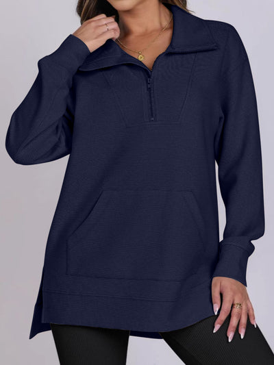 Online Exclusive: High-Low Quarter Zip Long Sleeve Sweatshirt