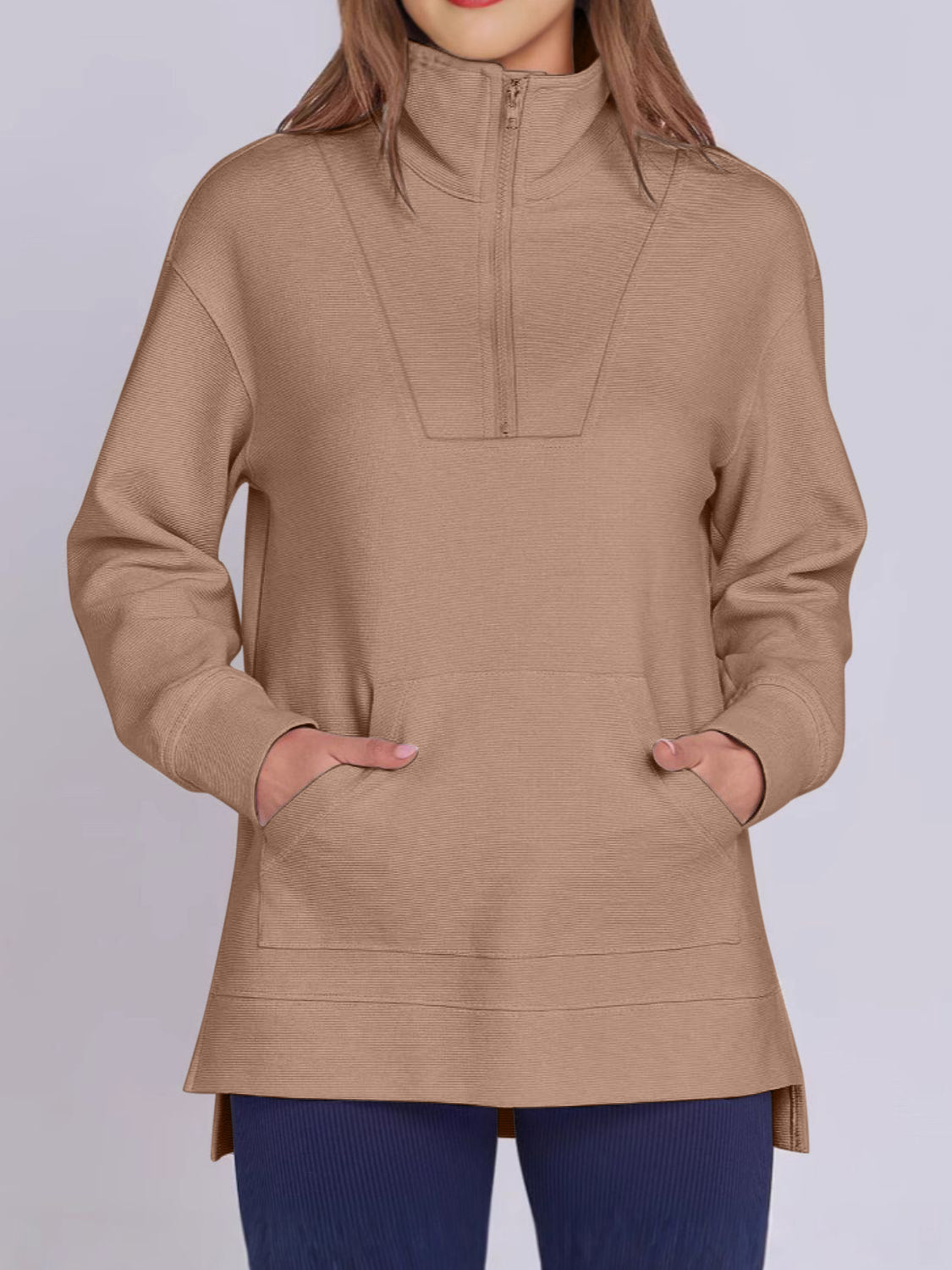 Online Exclusive: High-Low Quarter Zip Long Sleeve Sweatshirt